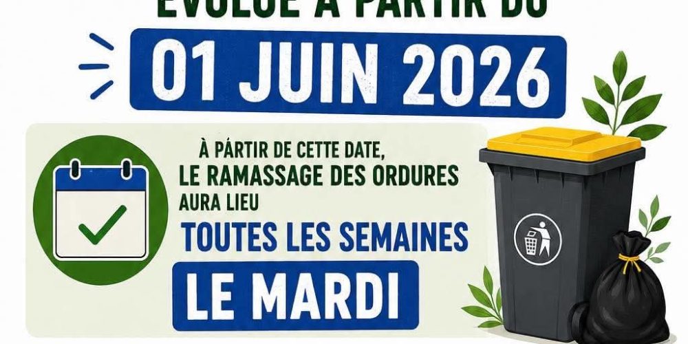 Le ramassage des ordures évolue à partir du 1er Juin 2026